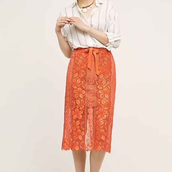 Anthropologie Dresses & Skirts - NWT Beautiful Orange Lace Midi Skirt